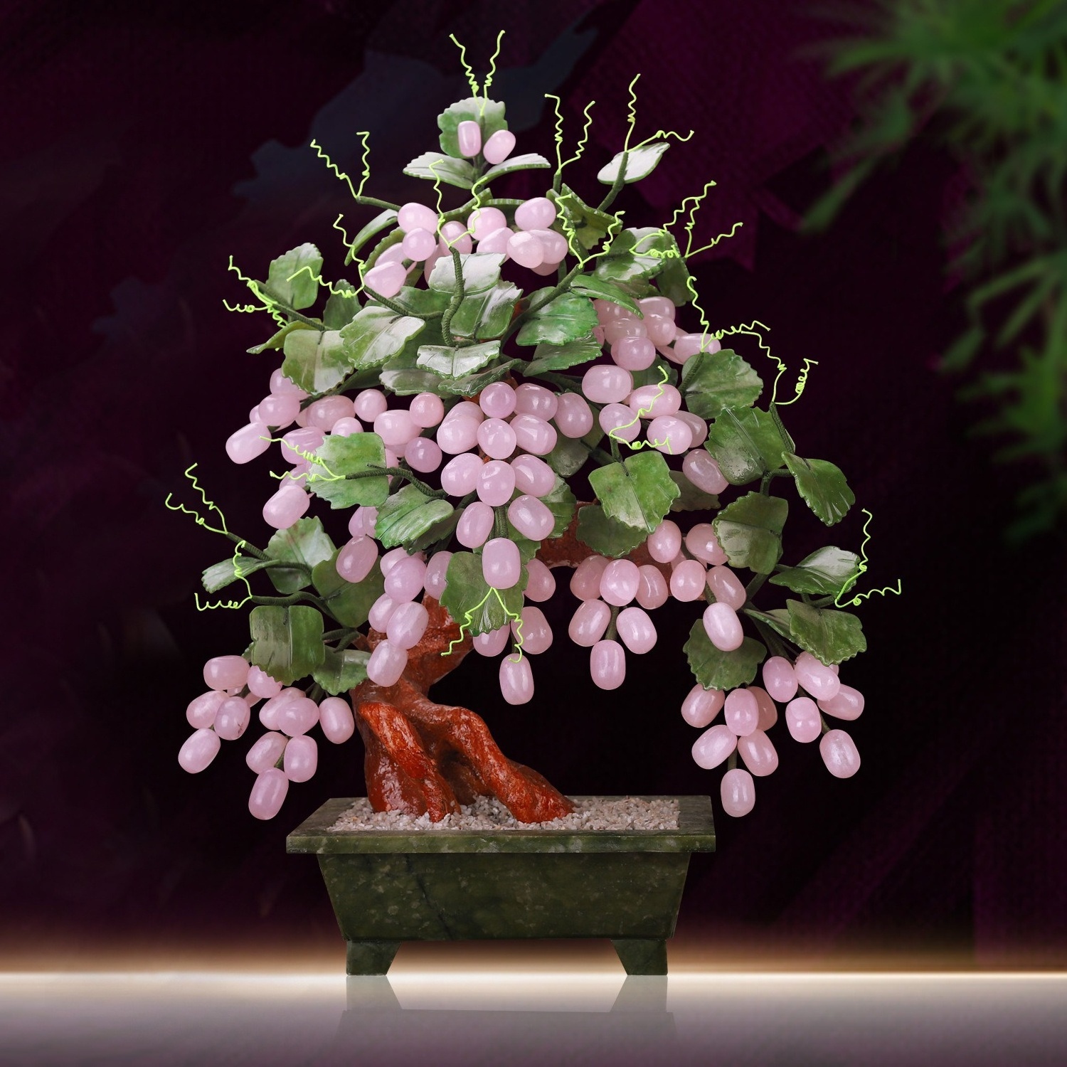 Crystal Tree Natural Jade Potted Grape Vine Jade Fortune Money Tree Home Decoration Feng Shui Handicraft Gifts Good Fortune