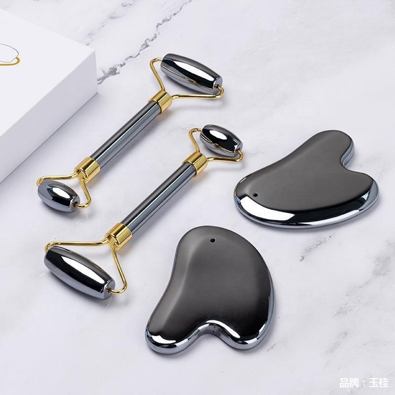 Authentic Terahertz Stone Gua Sha Face Roller Set Scraping Tools Facial Energy Beauty Tools Energy Stone Massager Eye Face Neck