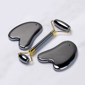 Authentic Terahertz Stone Gua Sha Face Roller Set Scraping Tools Facial Energy Beauty Tools Energy Stone Massager Eye Face Neck