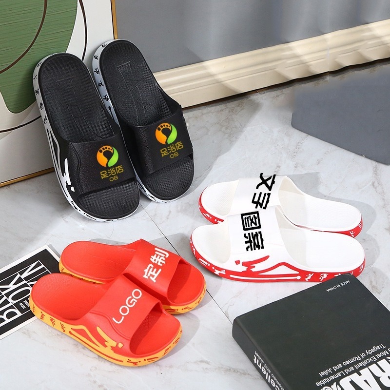 Custom Double Color slippers logo pattern text, couples home shoes cartoon, customized printing PVC slippers