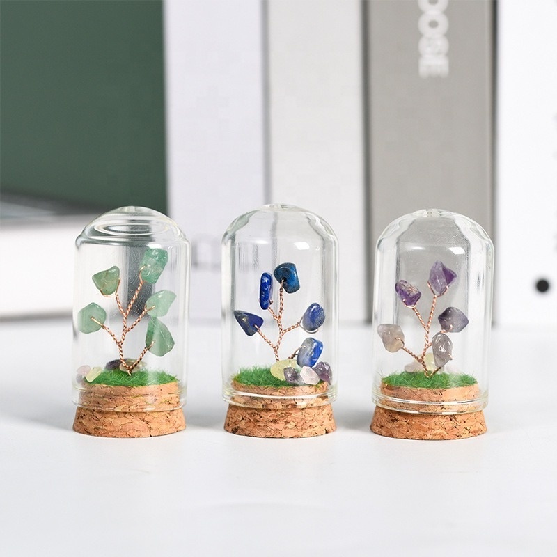 Natural Crystal Stone Glass Cover Jade Crystal Tree Micro Landscape Amethyst Crystal Tree With Glass Jar