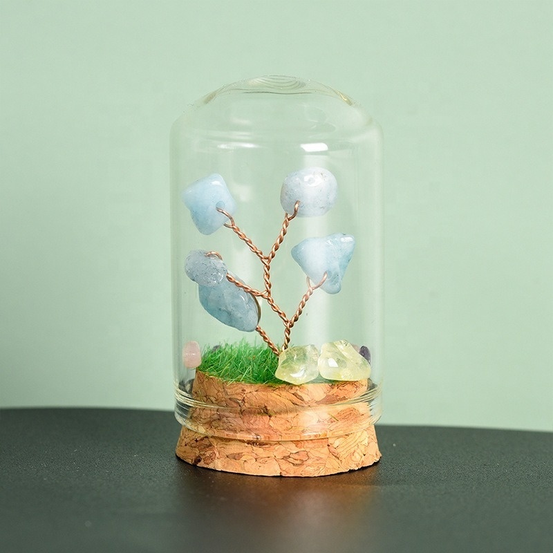 Natural Crystal Stone Glass Cover Jade Crystal Tree Micro Landscape Amethyst Crystal Tree With Glass Jar