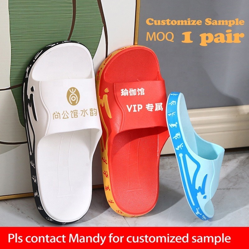 Custom Double Color slippers logo pattern text, couples home shoes cartoon, customized printing PVC slippers