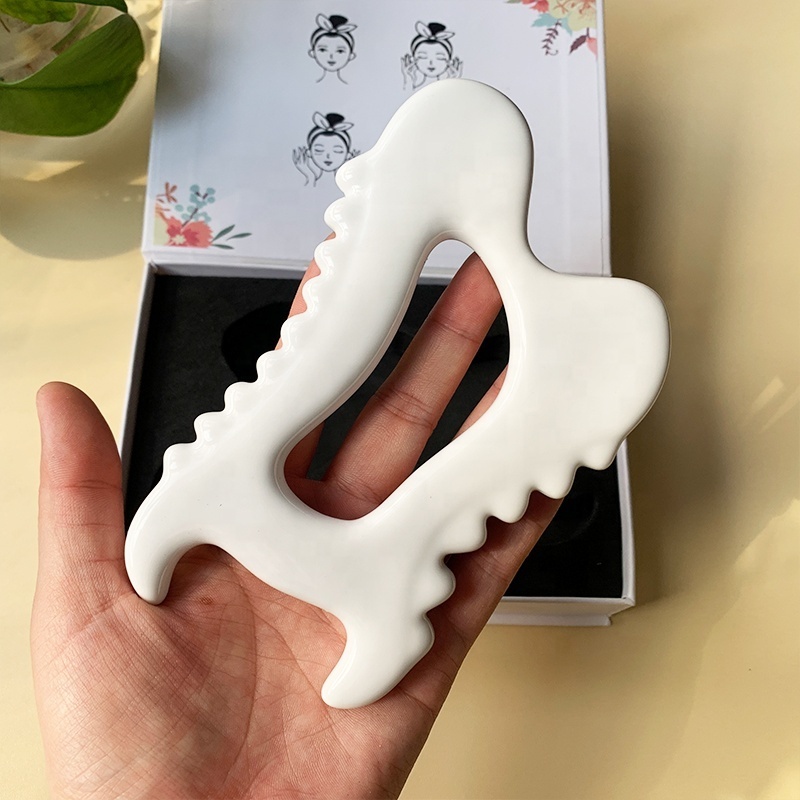 Ceramic White Clay Body GUA SHA Massager Guasha Massage Tool Hand painted Handmade Holiday Gift Stress Relief Face Scalp tool