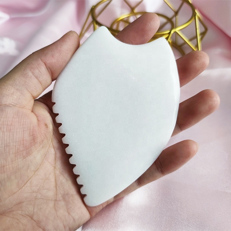 custom WHITE JADE SCULPTING FACE BODY GUA SHA TOOL White Jade Gua Sha Stone for Facial Massage with luxury gift box