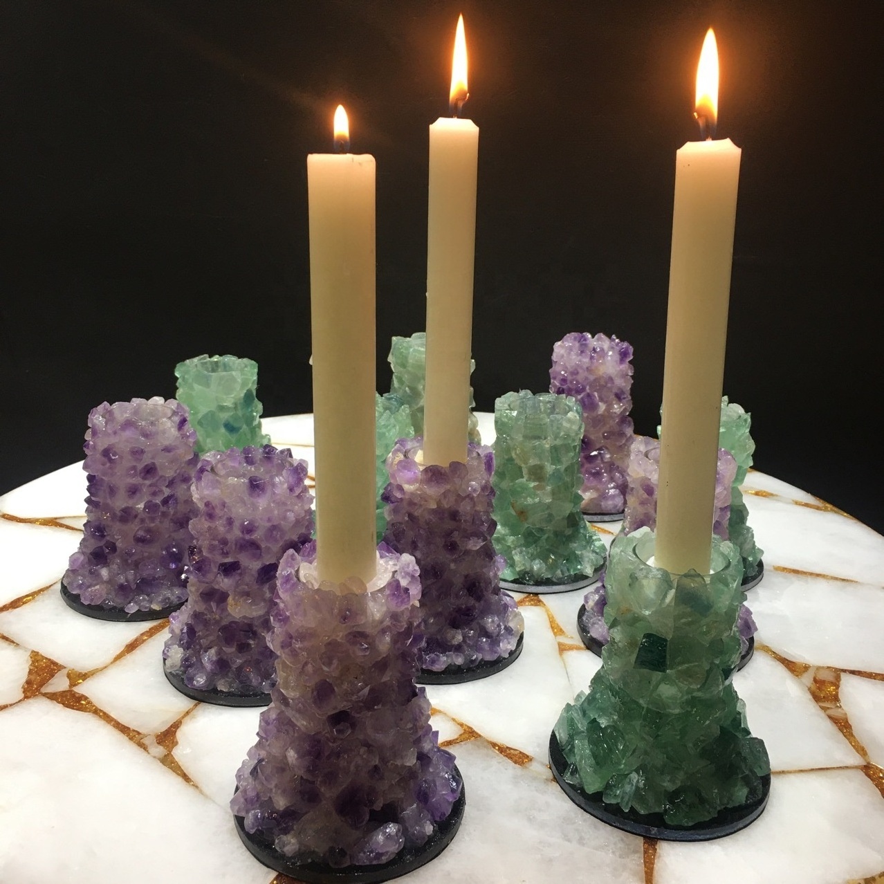 Natural Crystal stones candle holder Rose Quartz Amethyst Fluorite candlesticks wedding party dinner Home Decor Ornaments crafts