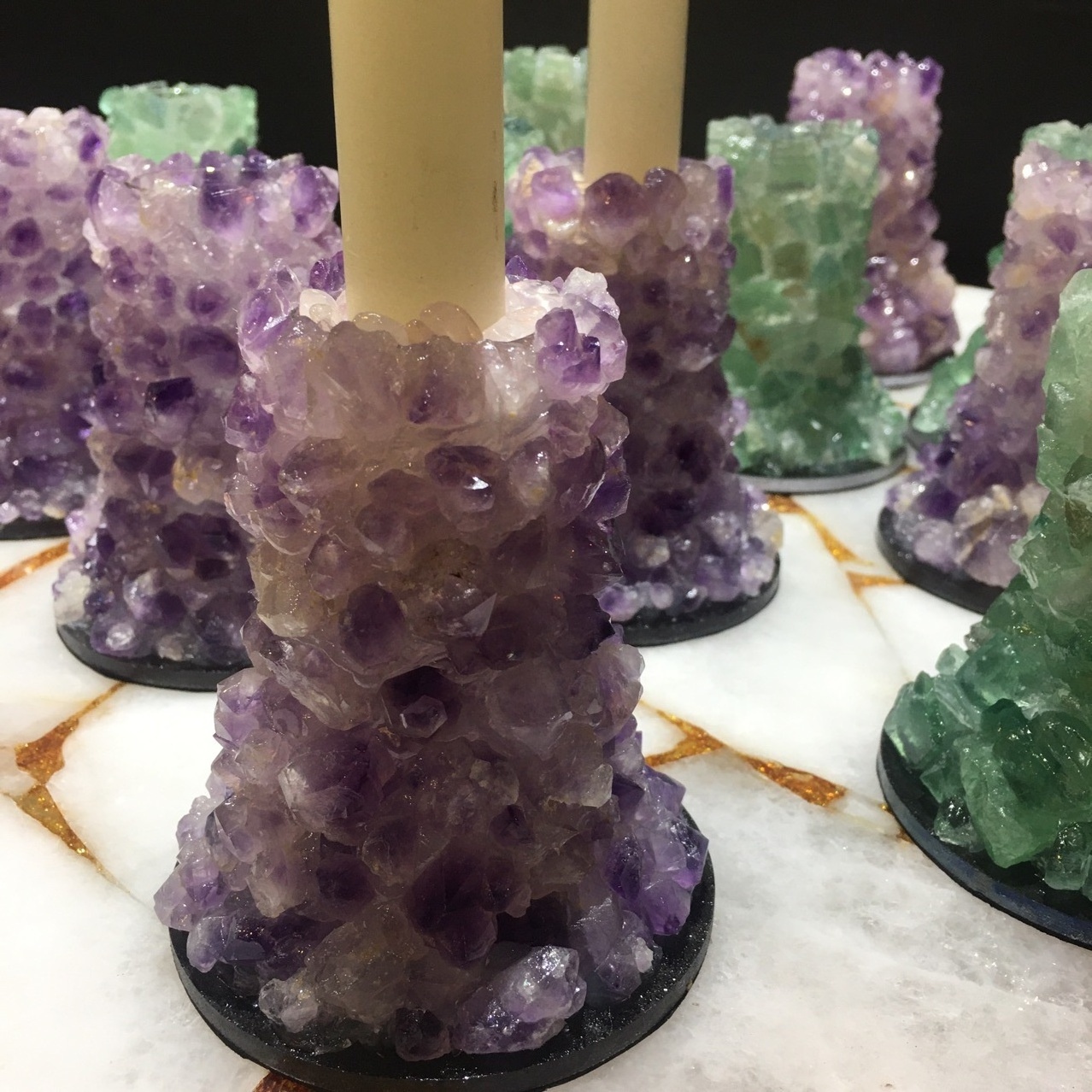 Natural Crystal stones candle holder Rose Quartz Amethyst Fluorite candlesticks wedding party dinner Home Decor Ornaments crafts