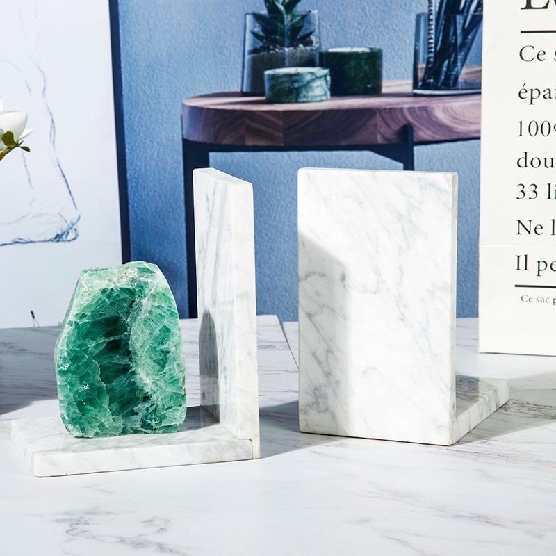 Natural Green Flourite Bookends Marble Fluorite Bookends stone Desk Desktop Student Bookshelf Bookend Desktop Book Storage