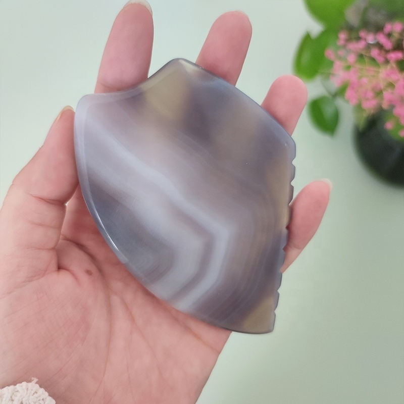 Natural Grey Agate Gua Sha Jade face Massager Guasha Gouache Stone Agate Guasha Tools Stone for Facial Skincare Gua sha Scraper