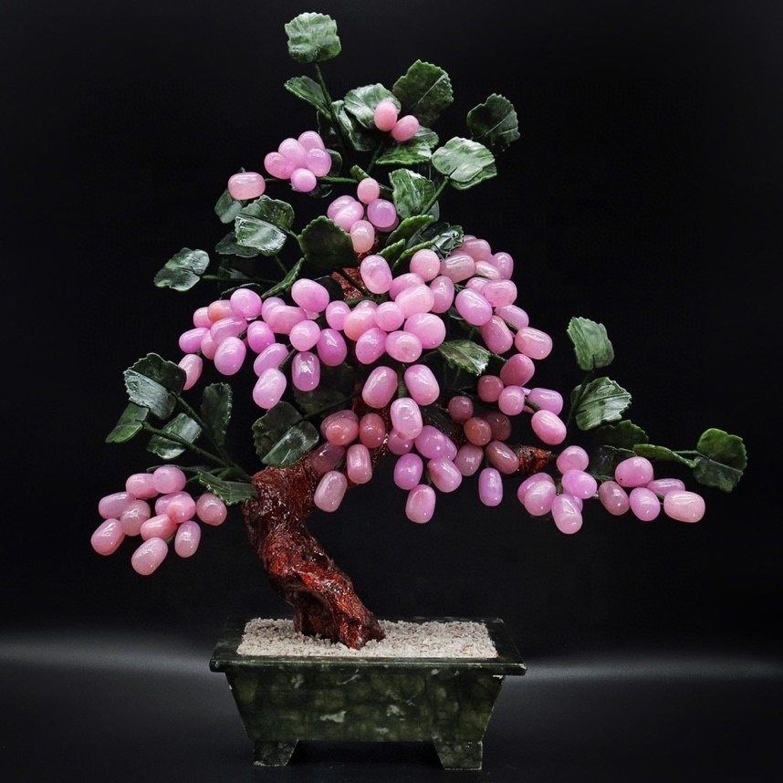 Jade Grape Tree Vintage Bonsai Grape Clusters Vine tree glass Quartz Jade Heavy