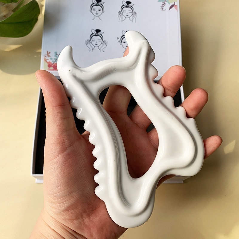 Ceramic White Clay Body GUA SHA Massager Guasha Massage Tool Hand painted Handmade Holiday Gift Stress Relief Face Scalp tool