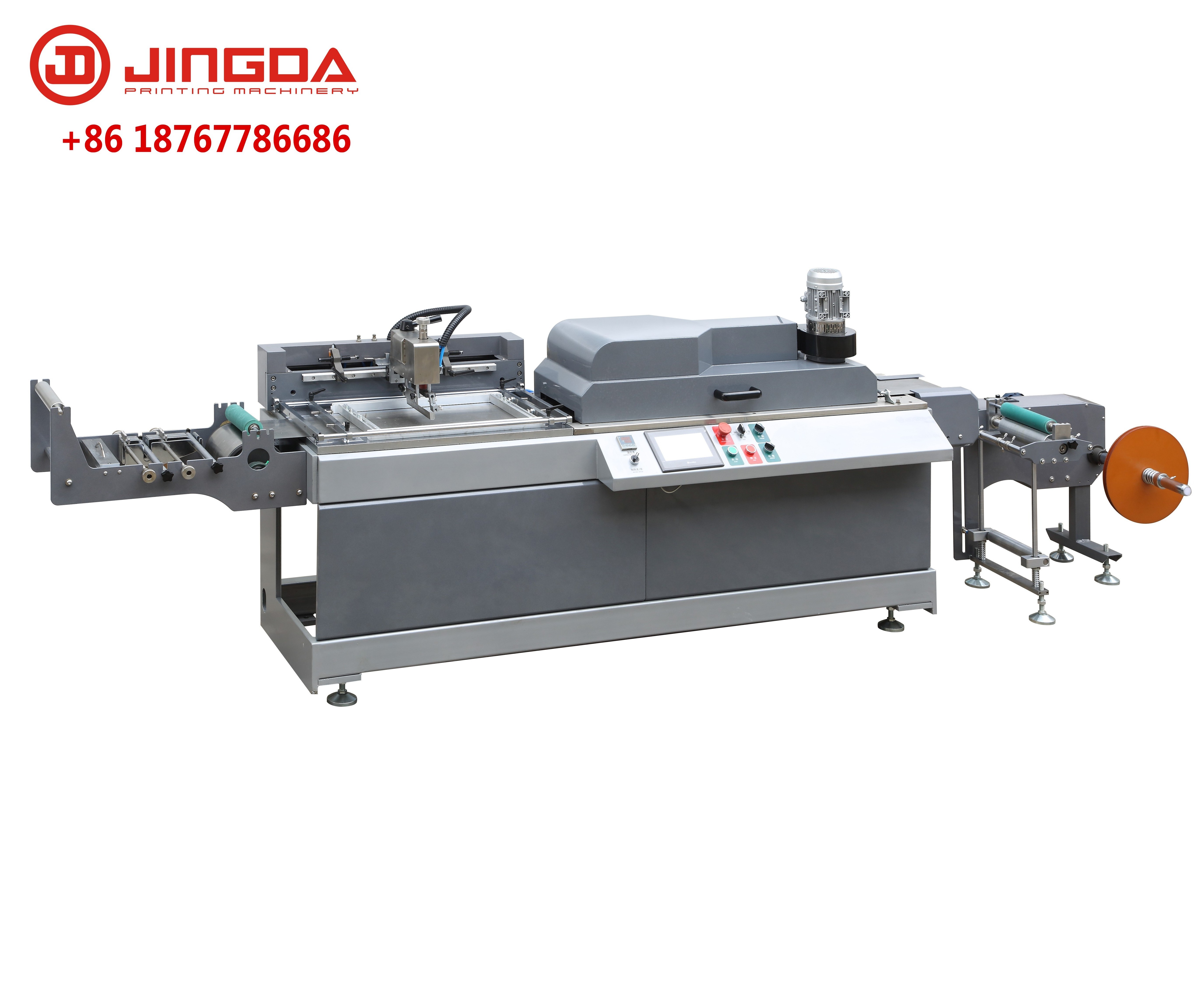 JDZ-2001 Jingda Fully Auto Roll to Roll Single Color Polyester Satin Ribbon Silk Screen Label Printing Machine for Cotton Tape