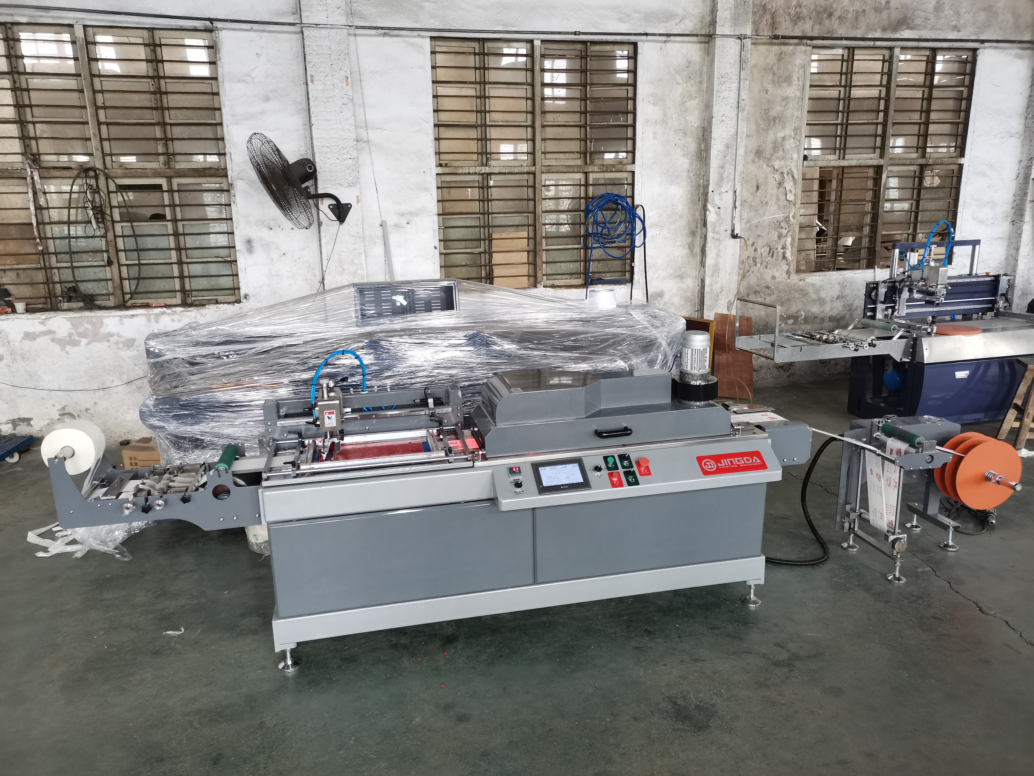 JDZ-2001 Jingda Fully Auto Roll to Roll Single Color Polyester Satin Ribbon Silk Screen Label Printing Machine for Cotton Tape