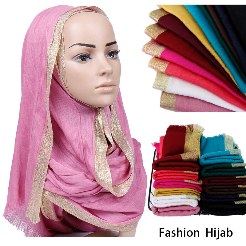 Plain viscose hijab with glitter edge soft rayon head scarf ladies