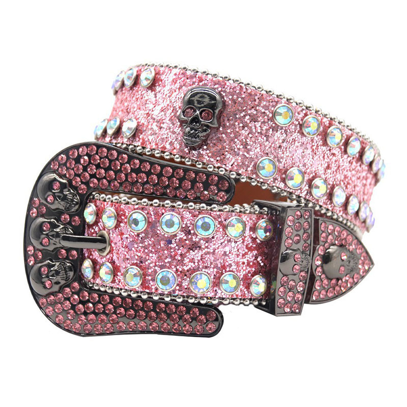 Manufacture New Designer PU Belts Men Shiny Studded Diamond Crystal Stone Belt BB Simon