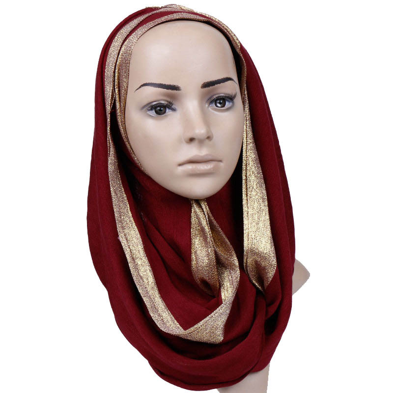 Plain viscose hijab with glitter edge soft rayon head scarf ladies