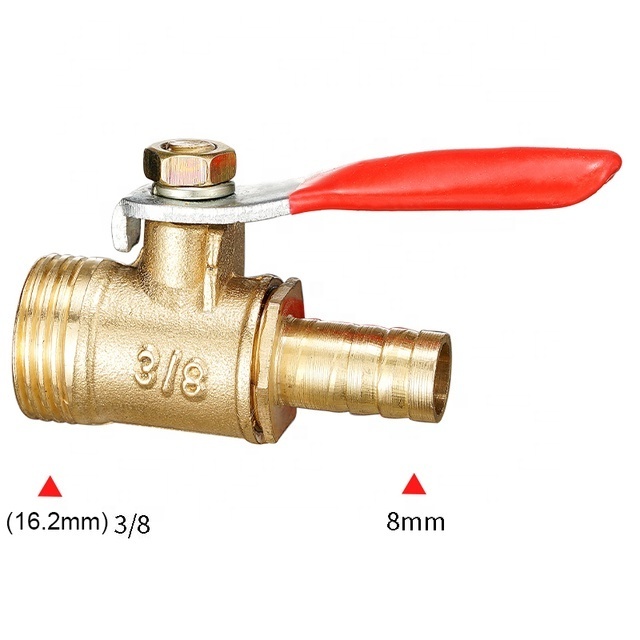 Brass 6/8/10/12mm Red Lever Handle Ball Valve Hose Barb 1/4