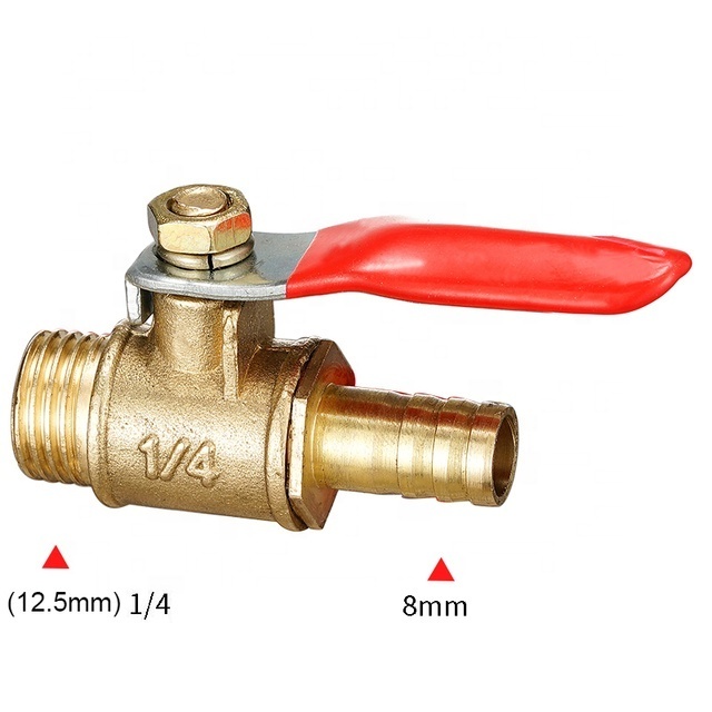 Brass 6/8/10/12mm Red Lever Handle Ball Valve Hose Barb 1/4