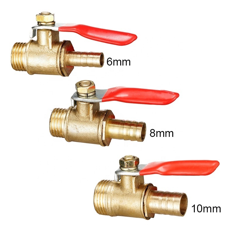 Brass 6/8/10/12mm Red Lever Handle Ball Valve Hose Barb 1/4