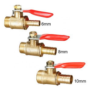 Brass 6/8/10/12mm Red Lever Handle Ball Valve Hose Barb 1/4" 3/8" 1/2" BSP Male Thread Connector Pipe Fitting Coupler Adapter