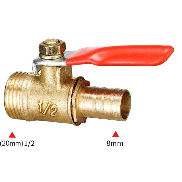 Brass 6/8/10/12mm Red Lever Handle Ball Valve Hose Barb 1/4