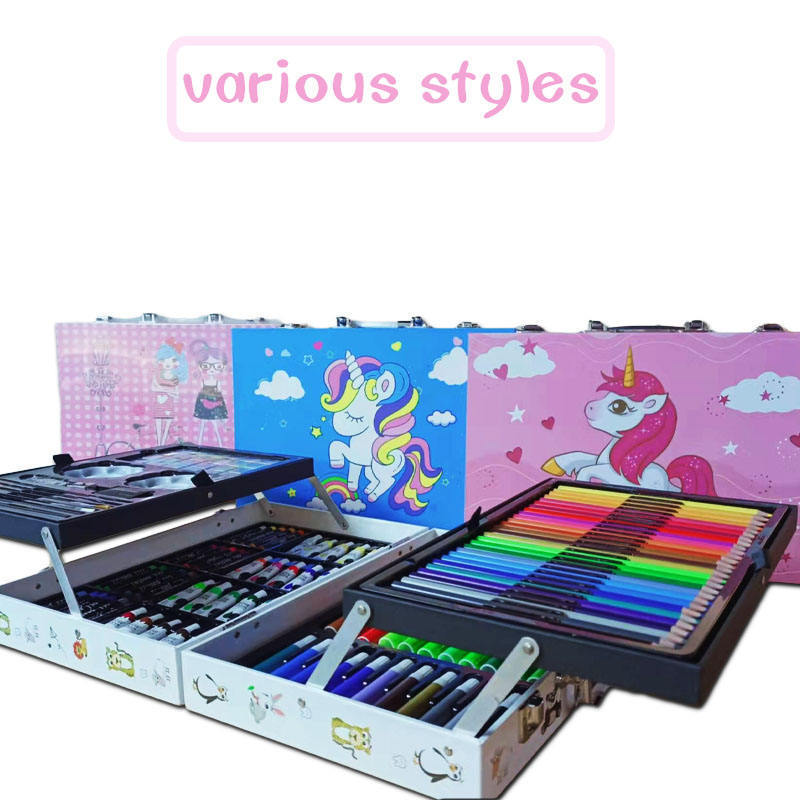 High quality 145 Kids Birthday Gift Wooden Box Colorful Painting Sketching Drawing Art Supplies Set