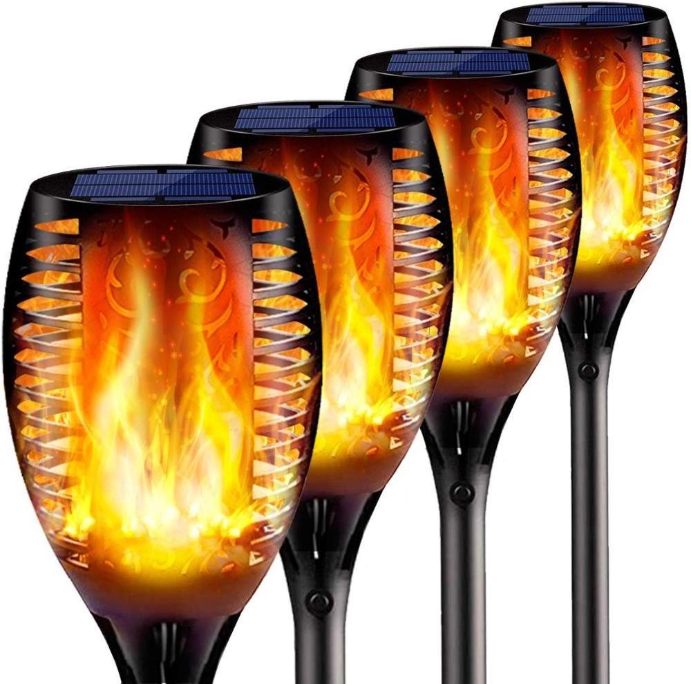 4 Pack Solar Lights Upgraded - Flickering Flames Torch Solar Path Light - Dancing Flame Lighting 33 LED Dusk to Dawn Flickering