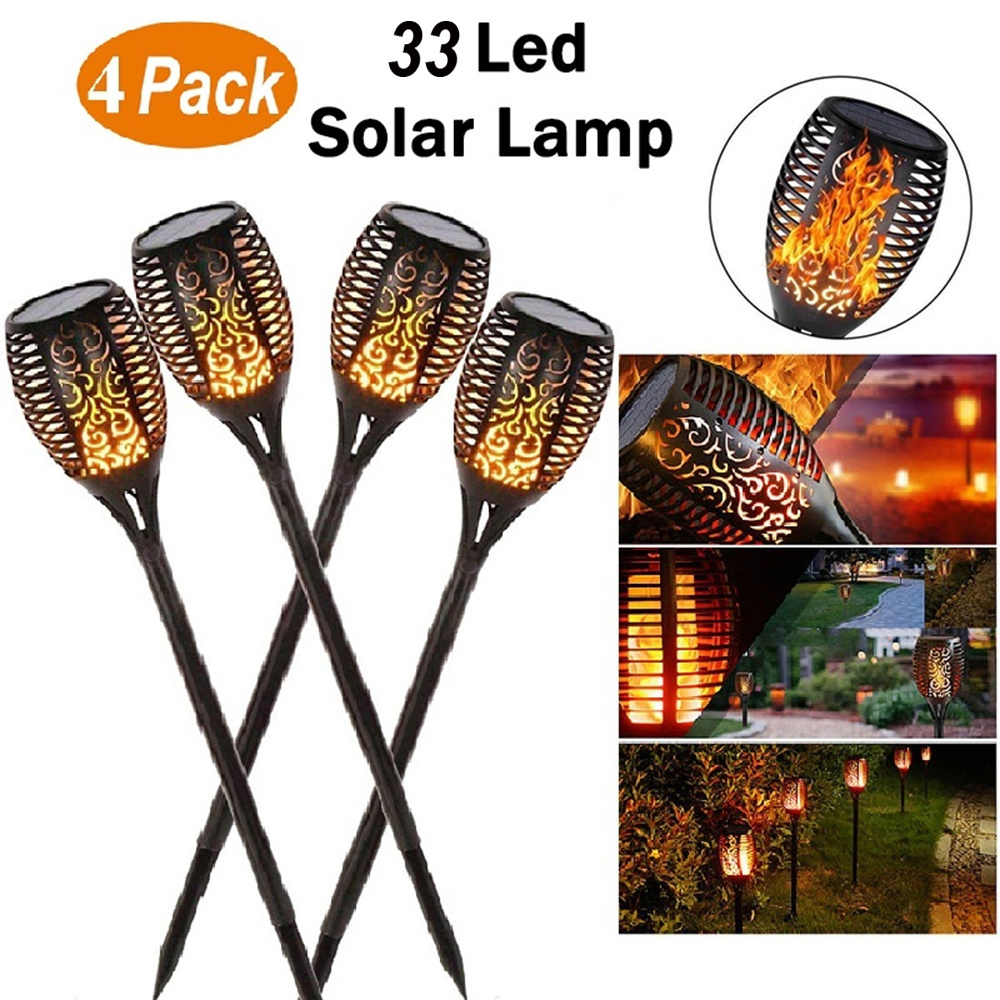 4 Pack Outdoor Waterproof garden Solar light Dancing Flame Torches Flickering Flame Lamps 33LED Lantern for Path Decoration