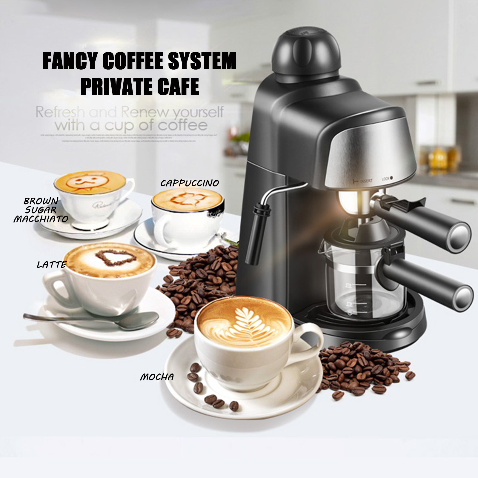 Coffee Maker 800W 220V 5 Bar Home Small Automatic Espresso Coffee Machine Milk Frother Steam Integrated With Coffee Pots