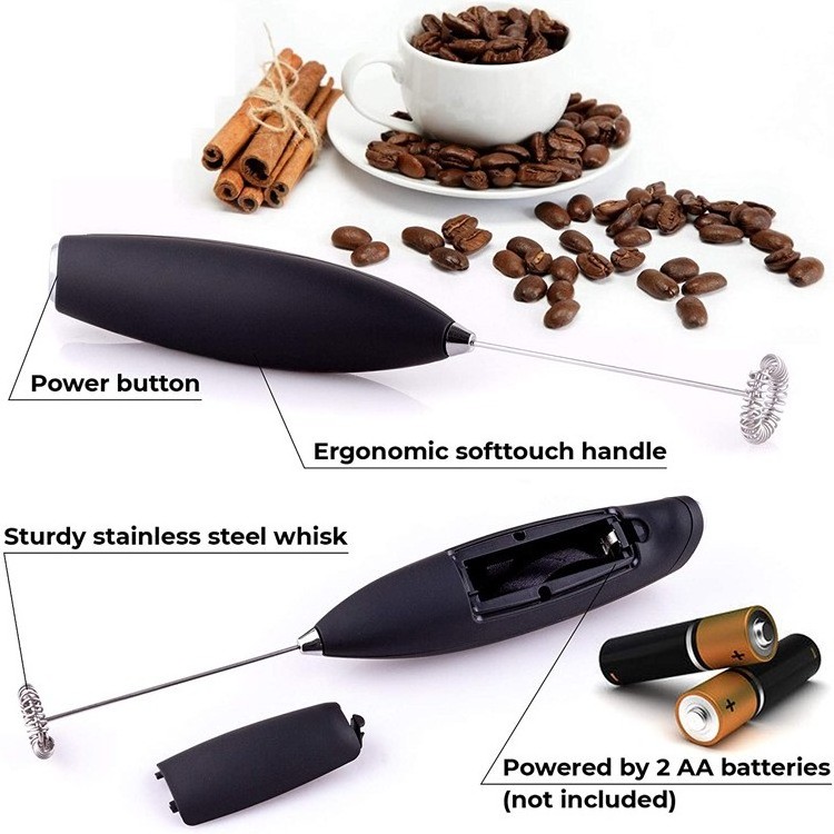 Hot Selling Handheld Battery Operated Electric Milk Frother Stainless Steel Kitchen Tool Whisk Beater Foam Maker For Coffee Set