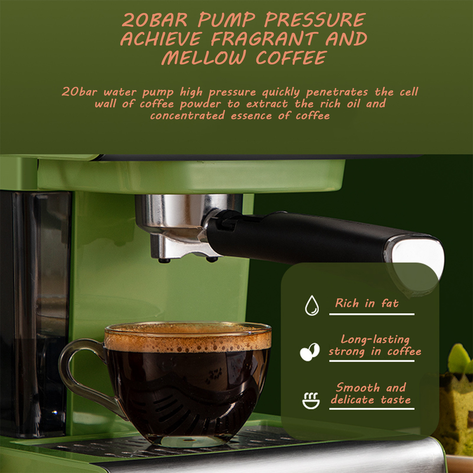 Authentic European Espresso 20-bar Semi-Automatic Coffee Machine with Steam Wand for Perfect Milk Frothing