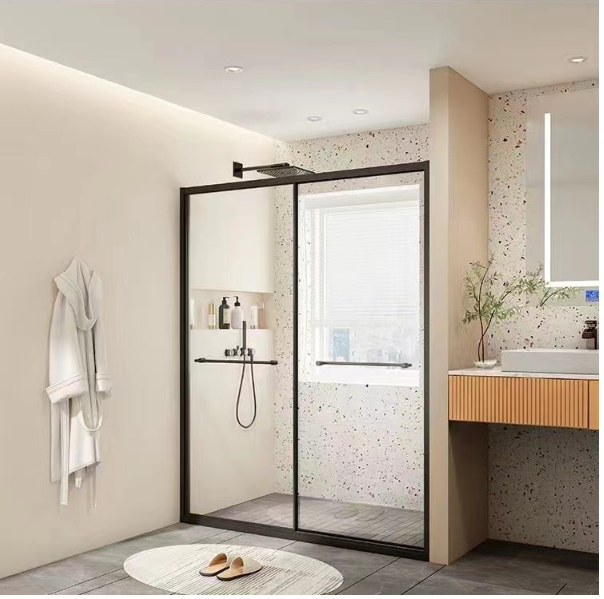 Stainless steel shower room bath room toilet bath glass partition one line shape simple sliding door