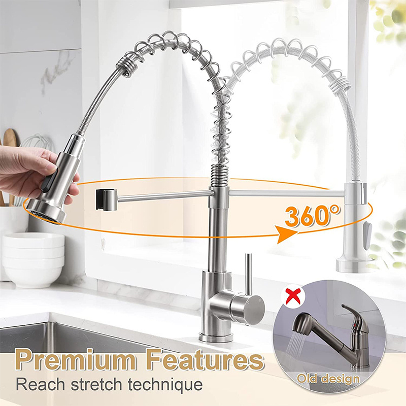 Household Kitchen Sink Hot And Cold Splash Wire-Proof Faucet 304 Stainless Steel American Spring Draw Faucet