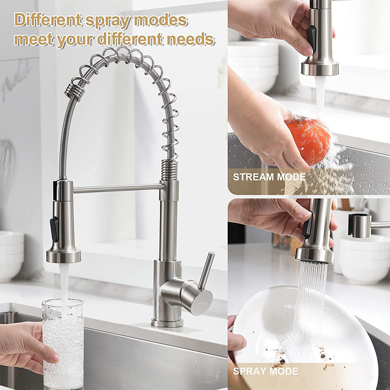 Household Kitchen Sink Hot And Cold Splash Wire-Proof Faucet 304 Stainless Steel American Spring Draw Faucet