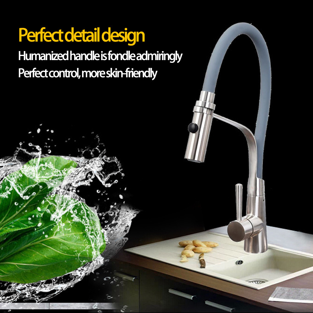 New European And American Sus304 Telescopic Spring Silicone Faucet Hot And Cold Kitchen Sink Faucet Vegetable Basin Faucet