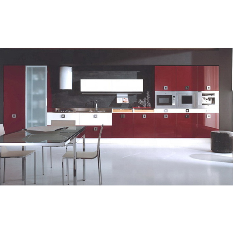 Custom Color Modern red lacquer high gloss black modern stainless steel aluminium cabinet kitchen