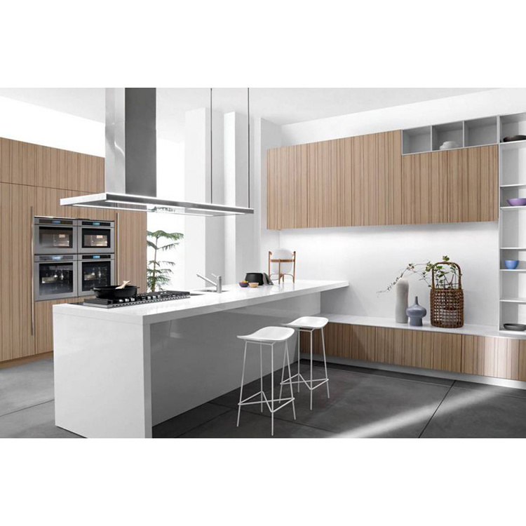 Save Space Veneer Wood Door Design Without Handles fireproof formica kitchen stainless steel cabinet