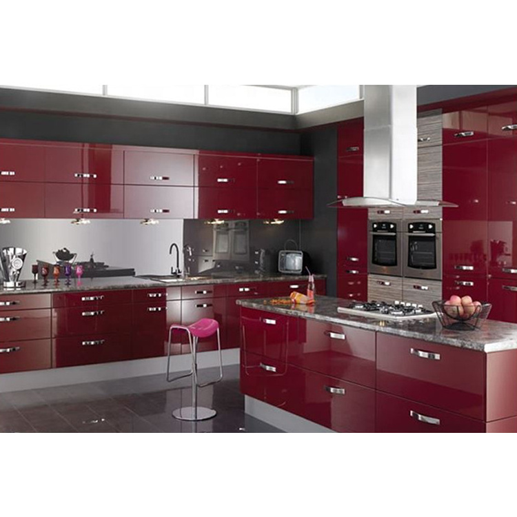 Custom Color Modern red lacquer high gloss black modern stainless steel aluminium cabinet kitchen