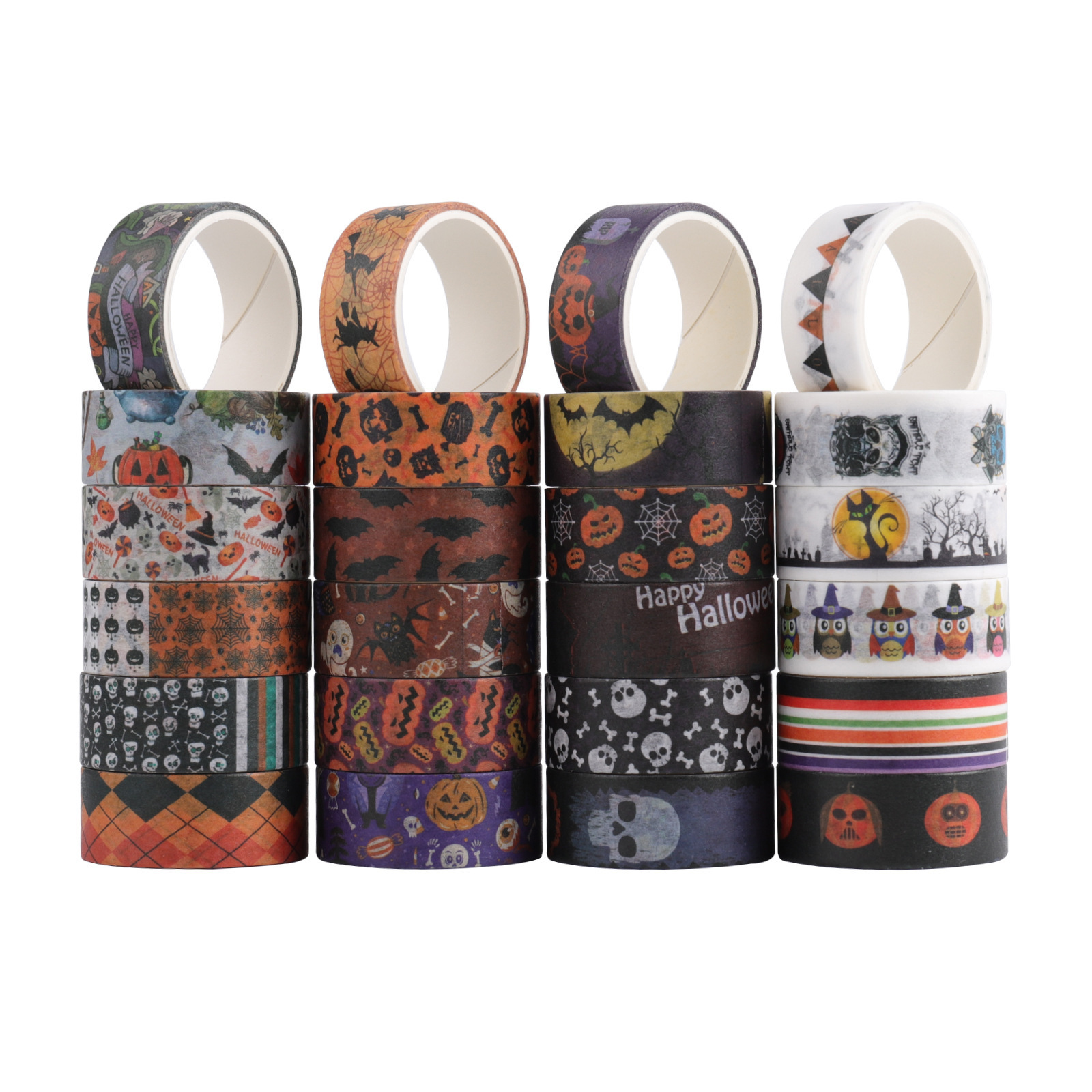 Hot Selling 24 Rolls Halloween Washi Tape with Bat Ghost Bones Patterns DIY Halloween Wrappings Tapes Kits