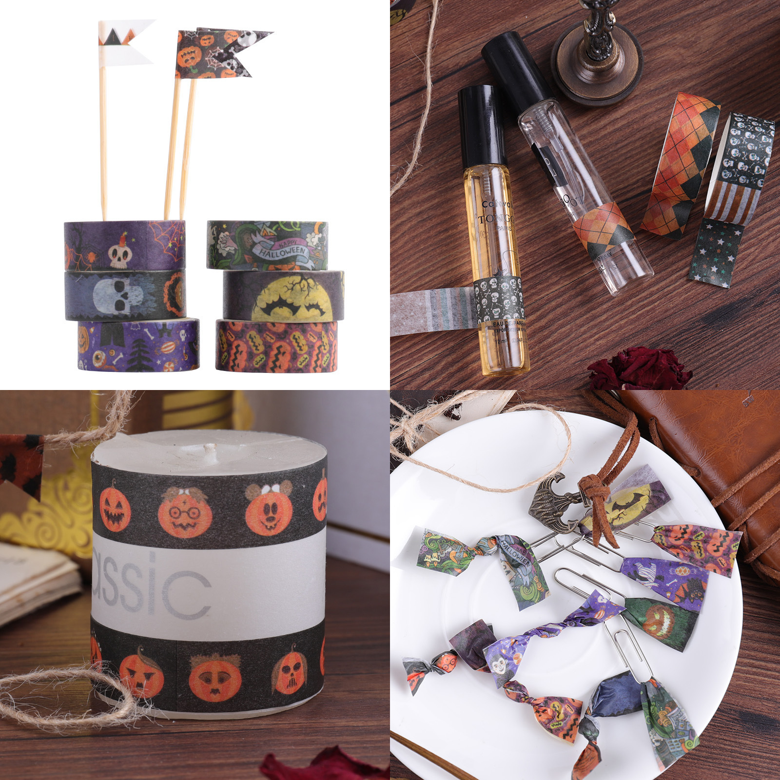 Hot Selling 24 Rolls Halloween Washi Tape with Bat Ghost Bones Patterns DIY Halloween Wrappings Tapes Kits