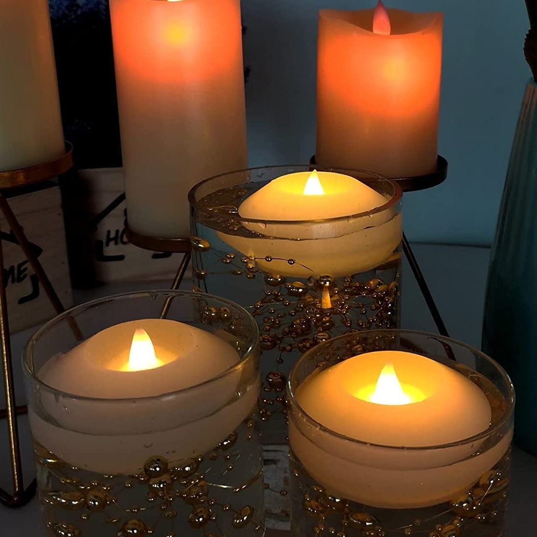 Battery Operated Flameless Waterproof Wax Yellow Light LED Floating Candle for Bathtub Vase Table Centerpieces Decoration