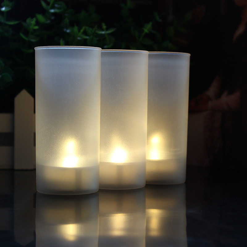 long lasting battery operated electric flameless warm light led votive tealight candles in frosted plastic cup