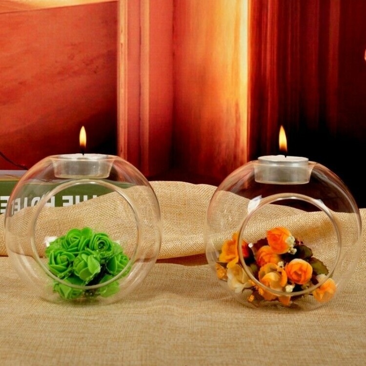 Christmas Decoration Side Opening Clear Glass Round Ball Votive Tea Lights Candle Holder