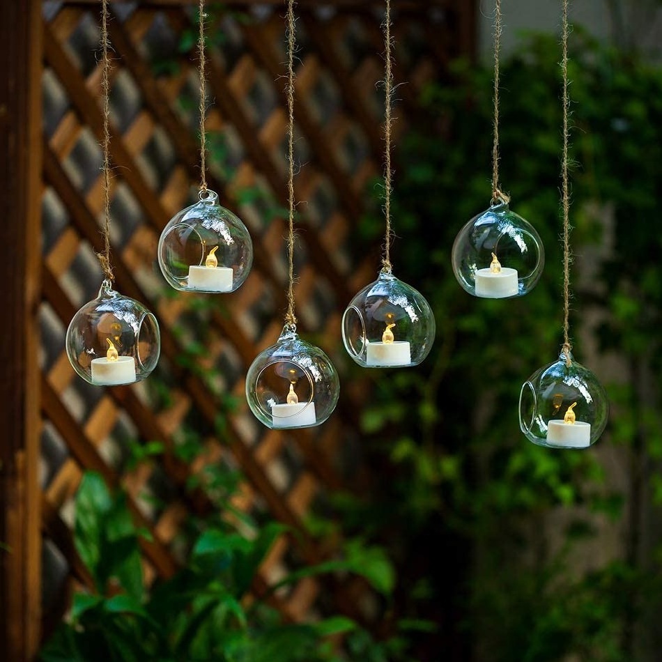 Outdoor tree hanging round LED tealight glass candle holder