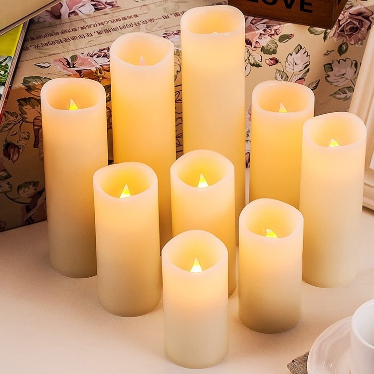 Large battery powered 9pcs/set flicker warm light LED Candle with remote