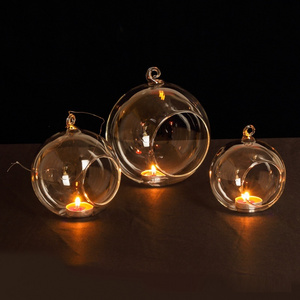 Outdoor tree hanging round LED tealight glass candle holder