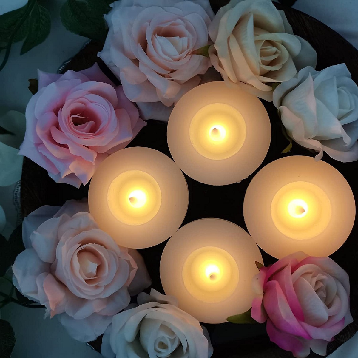 Water activated flickering flame flameless candle wax material LED floating candles for wedding table centerpiece