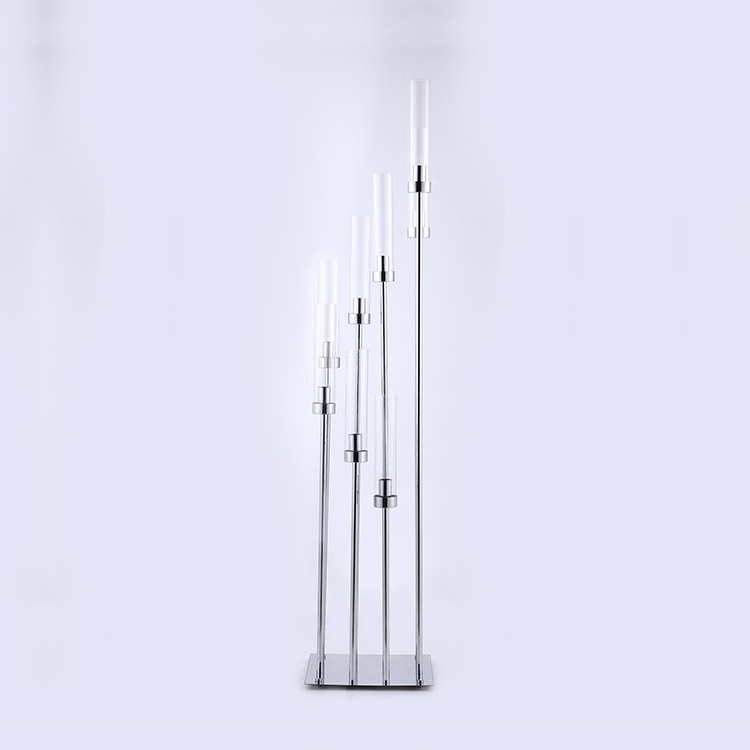 Wedding table centerpiece decoration silver 8 arm candelabra acrylic tube candle holders for LED taper candle