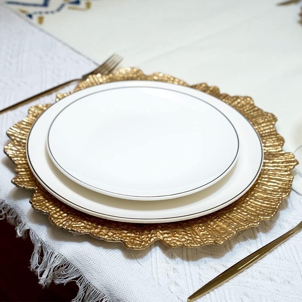 2023 Fashion Irregular Compote Banquet Plate 13 inches Gold Plastic Charger Plates for Christmas Dinner Wedding Table