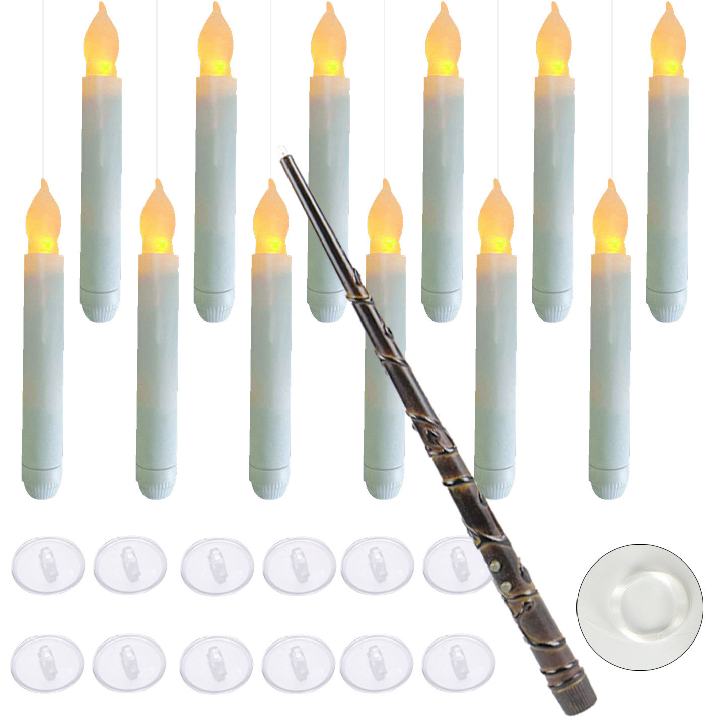 Flickering Flameless Batteries LED Floating Taper Candles Led Hanging Candles with Remote for Party Halloween Christmas